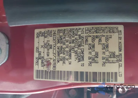 2001 Nissan Frontier Xe-V6 z USA, uszkodzony, nr VIN 1N6ED27TX1C373288